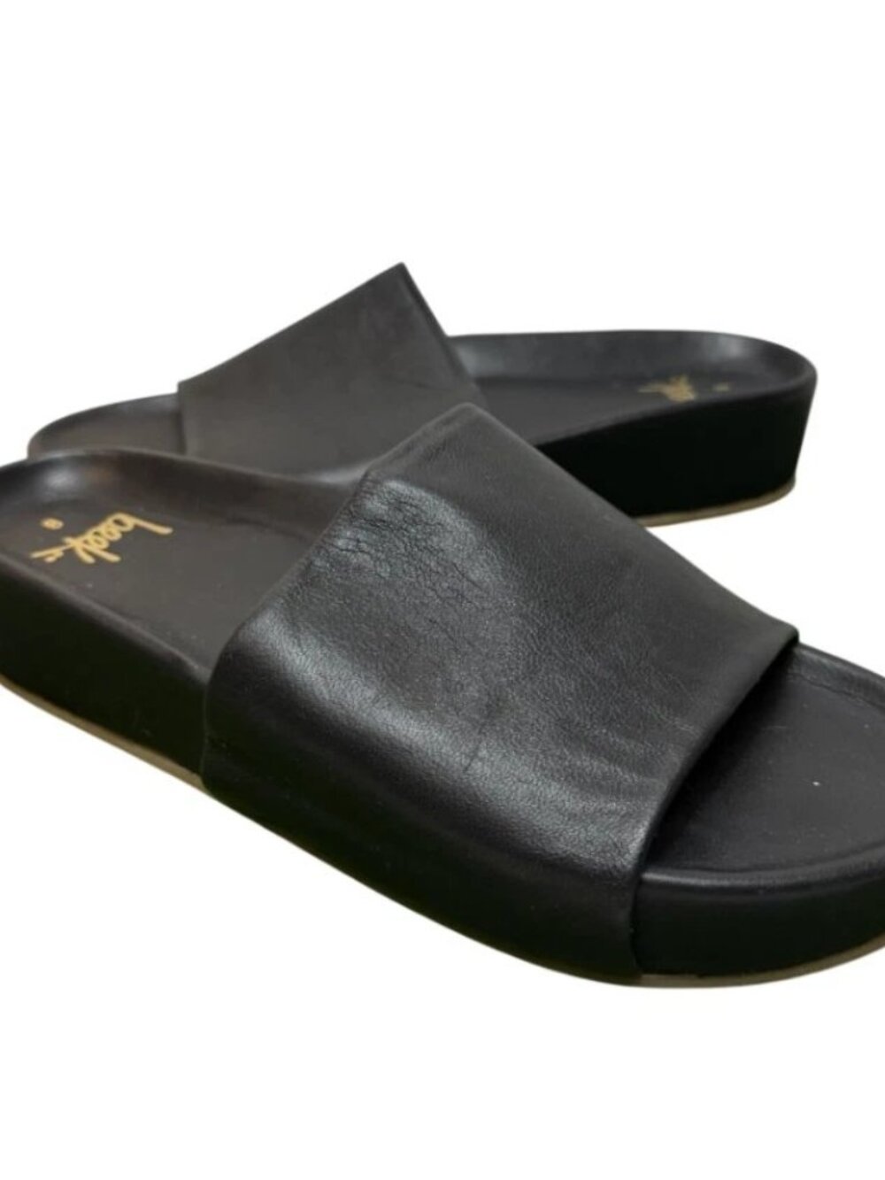 Beek Pelican Black Leather Platform Slide Sandals Womens Slip On Shoes Size 8